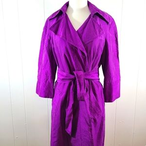 Trina Turk Silk Trench Coat Three Quarter Sleeve Lined Bright Vivid Magenta Sz 6